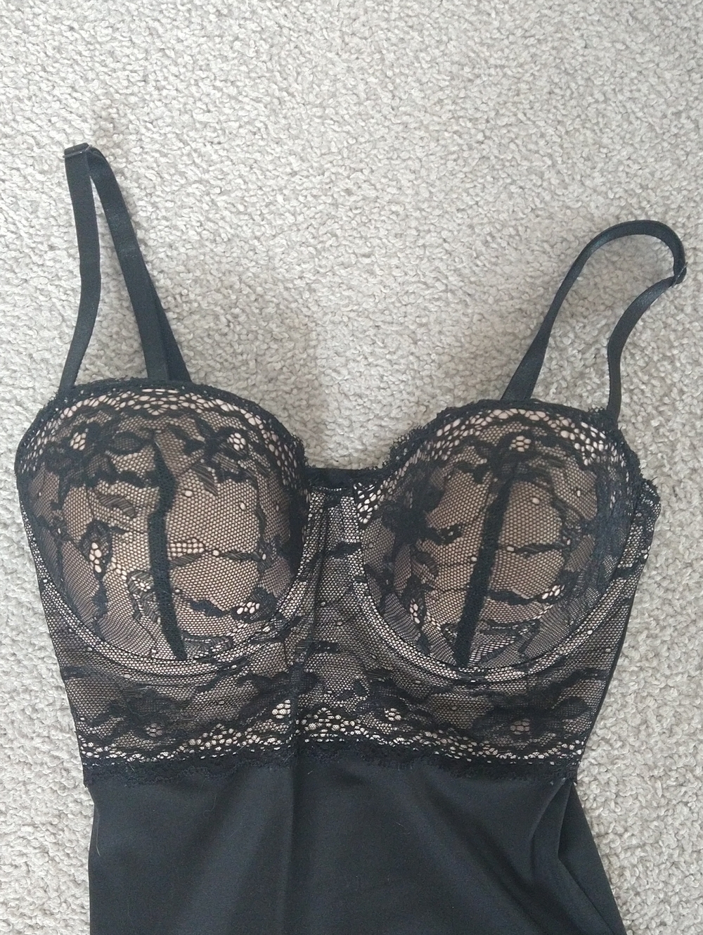 Black Lace Bodysuit with Sheer Lace Cups